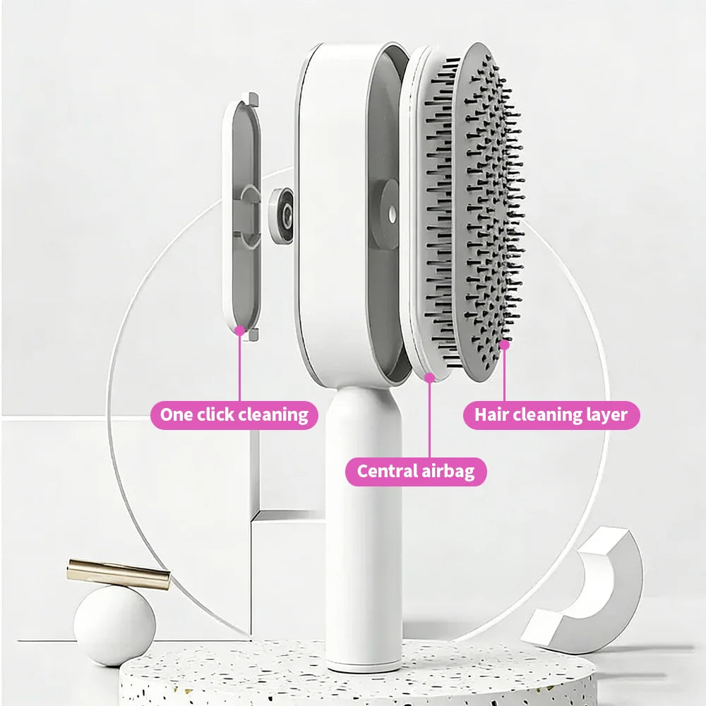 Brosse démêlante autonettoyante à coussin d’air – Effet massage & anti-casse