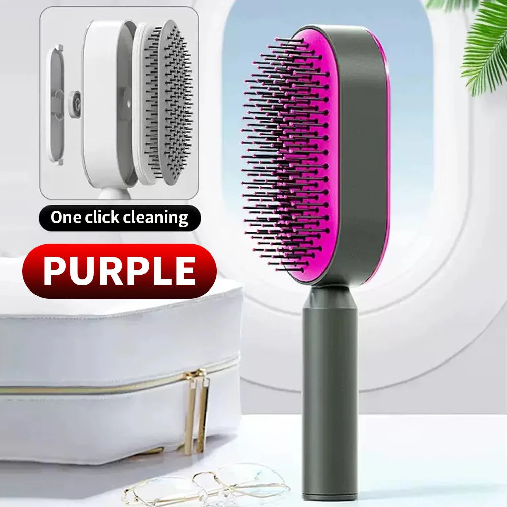 Brosse démêlante autonettoyante à coussin d’air – Effet massage & anti-casse
