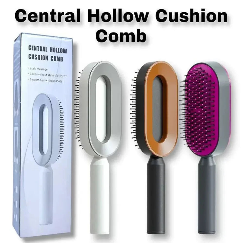 Brosse démêlante autonettoyante à coussin d’air – Effet massage & anti-casse